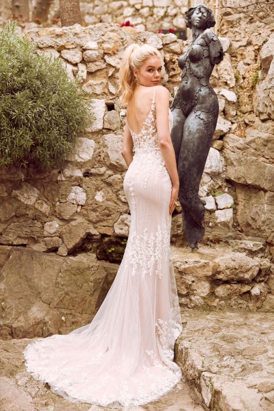 Hunter Ml8119 Fitted Lace Gown With Plunging Neckline Spaghetti Straps Low Back And Zipper Wedding Dress Madi Lane Bridal2