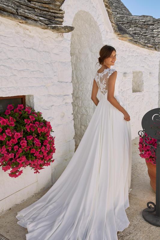 Malone Ml12092 Plunging Neck With Illusion Back Floral Embellishments Crepe Skirt Wedding Dress Madi Lane Bridal1