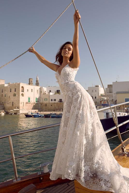 Maymi Ml11601 Shoe String Tie Up Straps With Full Length Floral Lace Wedding Dress Madi Lane Bridal5
