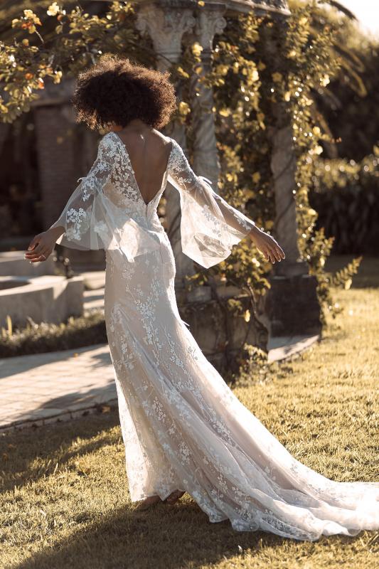 Briony Ml19099 Full Length Fit And Flare Silhouette Embroidered Clear Sequin Lace With A Plunging V Neckline And Illusion Bell Sleeves With Sheer Lace V Finish Wedding Dress Madi Lane Bridal3