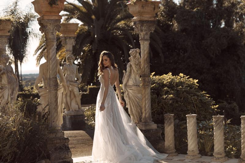 Blaise Ml1921gt Full Length A Line Silhouette Glitter Tulle With V Modest Neckline And Mirror Back Finish Wedding Dress Madi Lane Bridal5