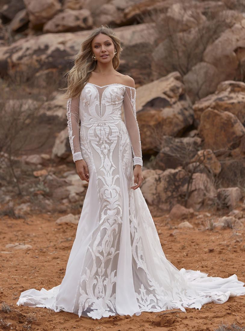 Zuri Ey149 Full Length Fitted Lace Gown With Illusion Bodice And Fitted Sleeves Wedding Dress Evie Young Bridal9